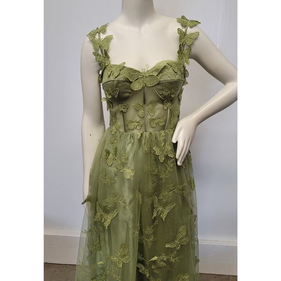 Green Apple Butterfly Dress Corset Formal Prom Wedding Bridesmaid - Picture 8 of 11